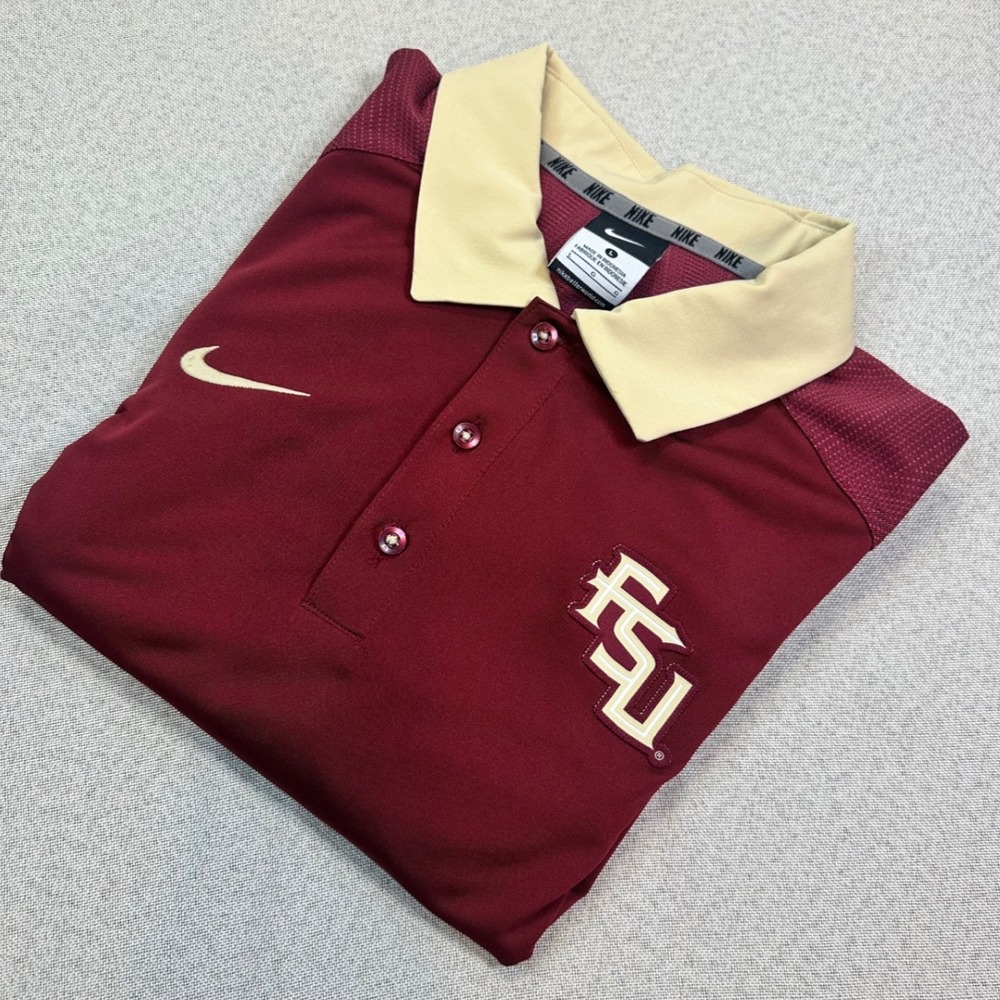 Nike FSU Polo Shirt Mens Large Maroon Polyester Florida State Seminoles Dri-FIT